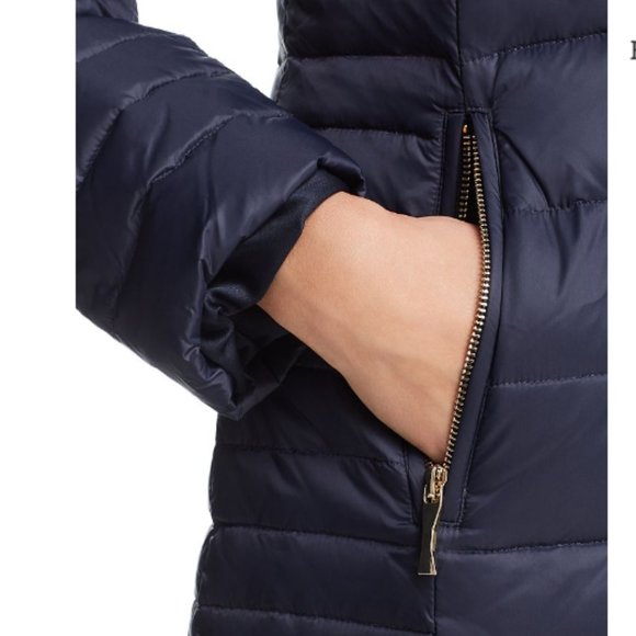 kate spade Faux Fur Trim Hooded Puffer Coat jacket deep navy size xs nwot - Picture 2 of 13